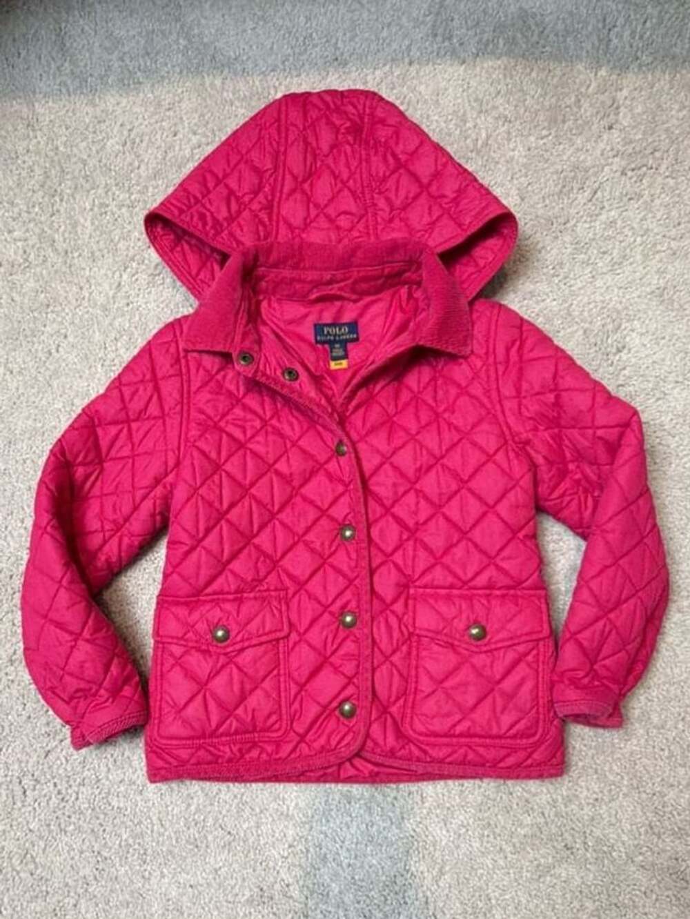 Polo Ralph Lauren Girls Pink Quilted Barn Jacket with Hood Size 6X